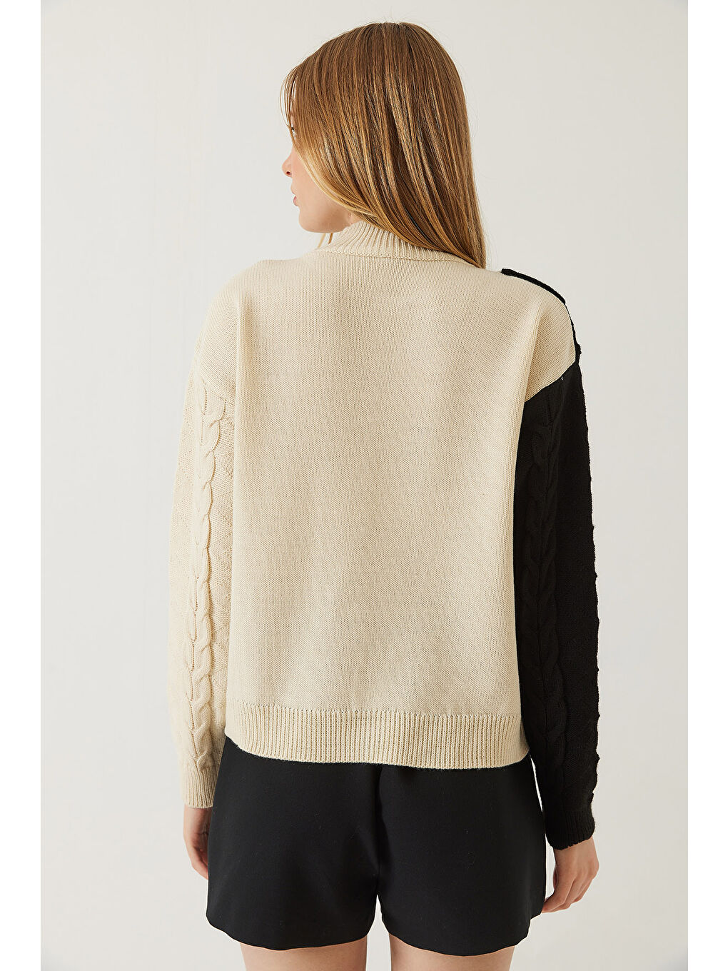 Lila Kadın Parçalı Triko Kazak-5