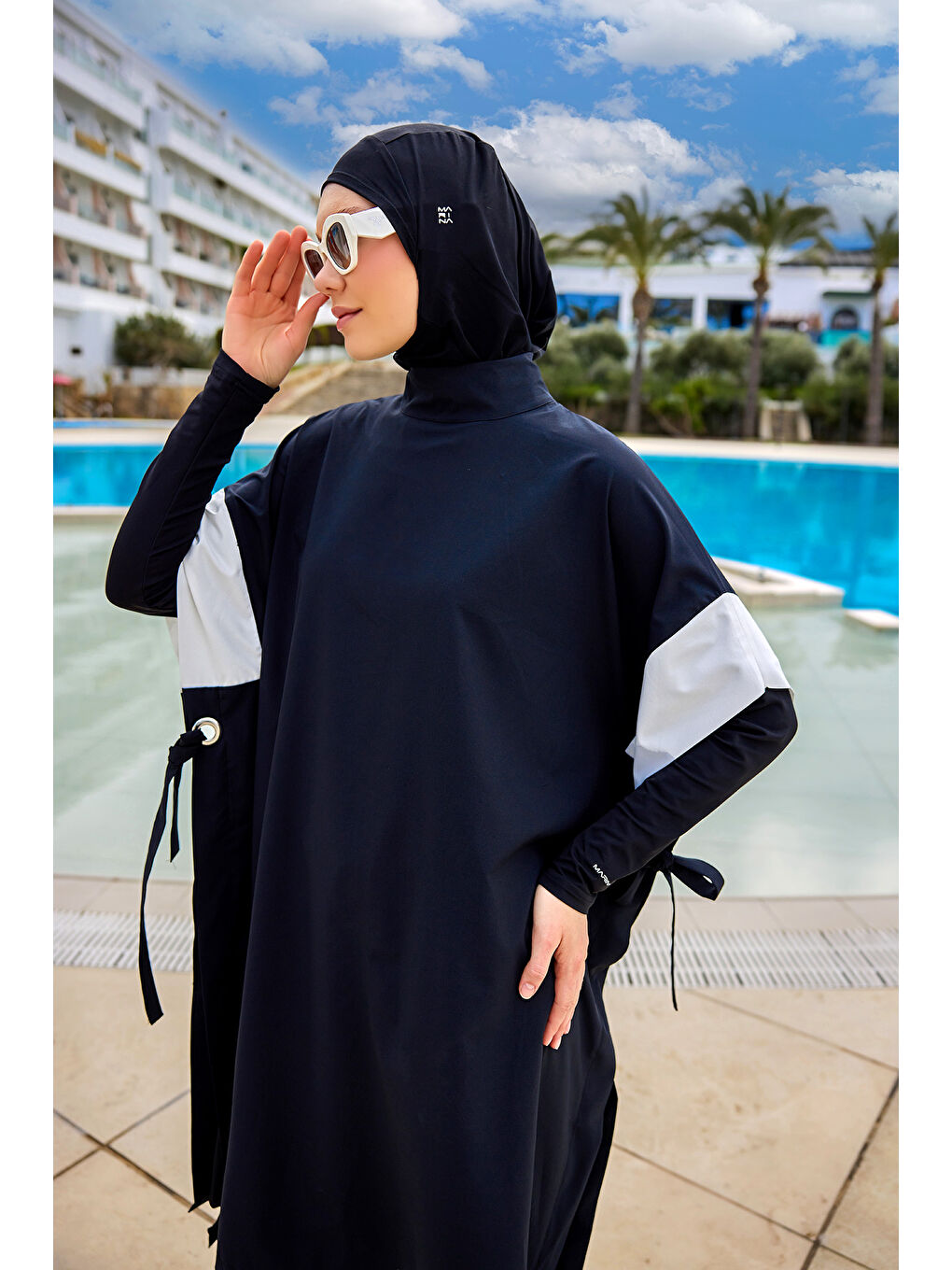 Elastanlı Siyah Tam Kapalı Tesettür Mayo 4 lü Set M2502-4