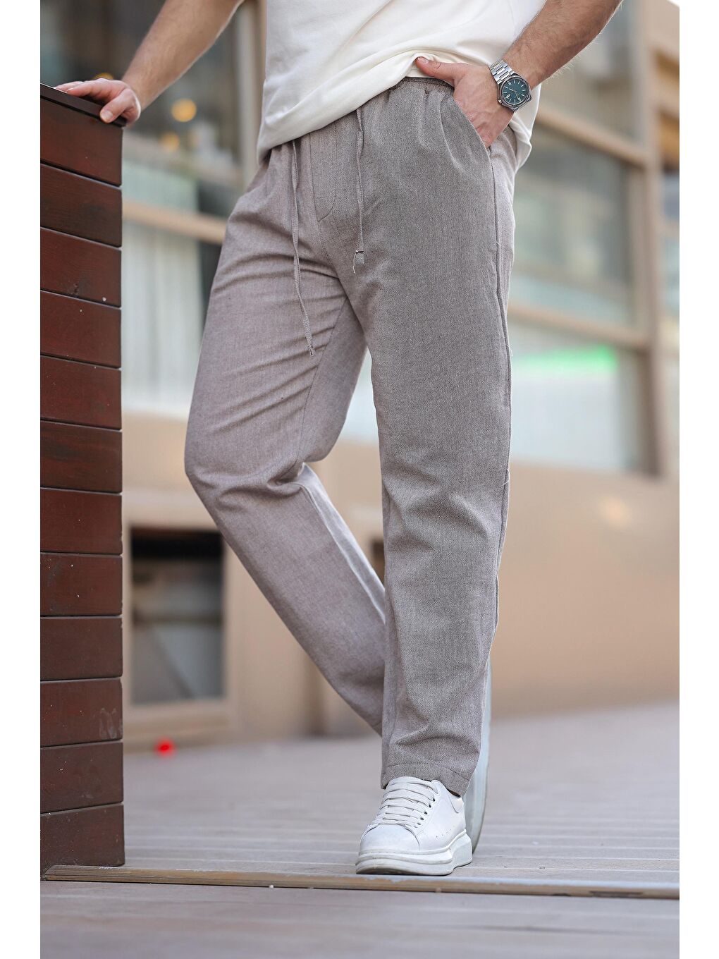 Kahverengi Acı Kahve %100 Pamuklu Rahat Kesim Erkek Pantolon E6565-2