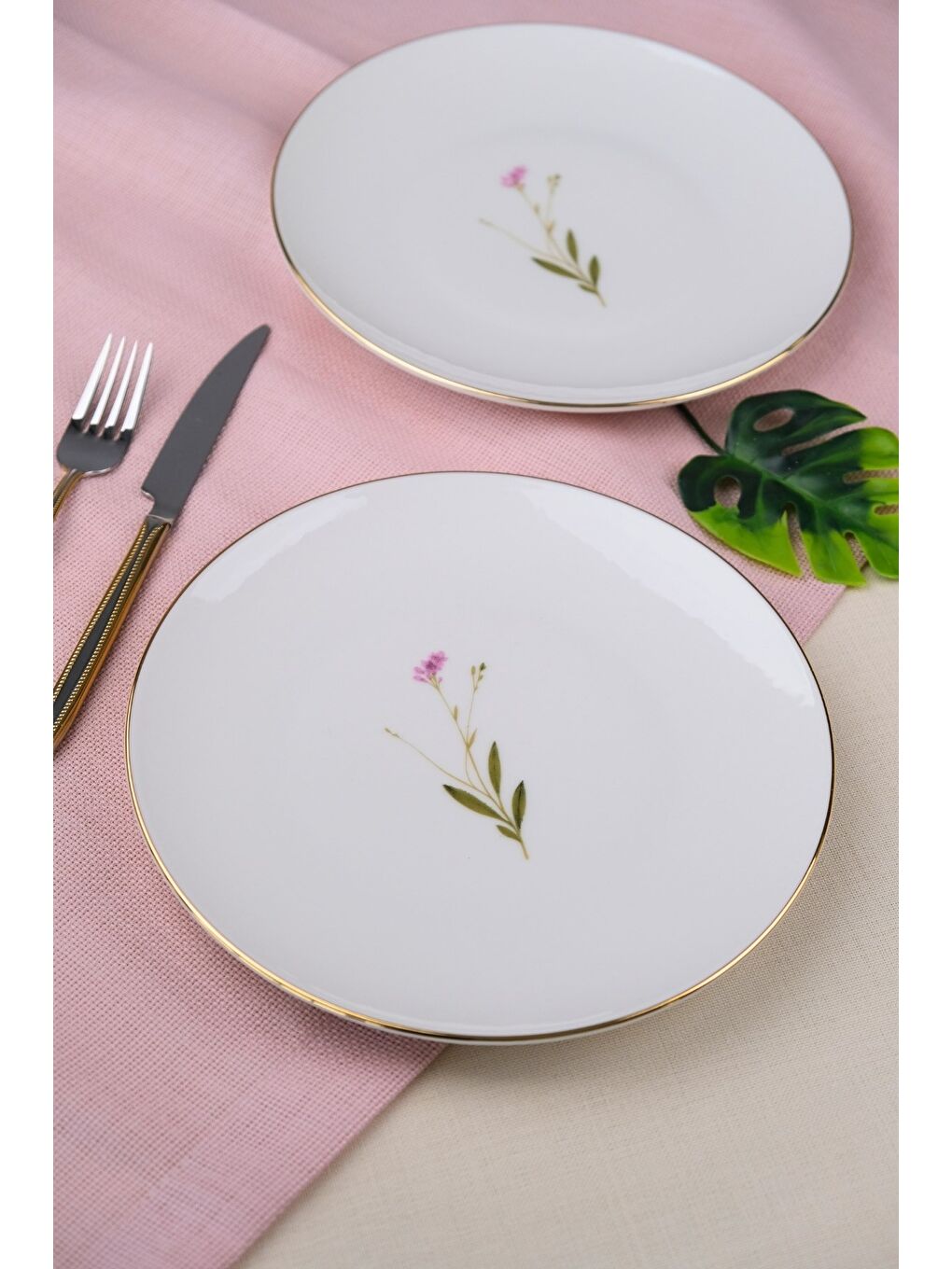 Beyaz Porselen Natura Çuha Altın Yaldız Pasta Tabağı 20,50cm 2 li-1