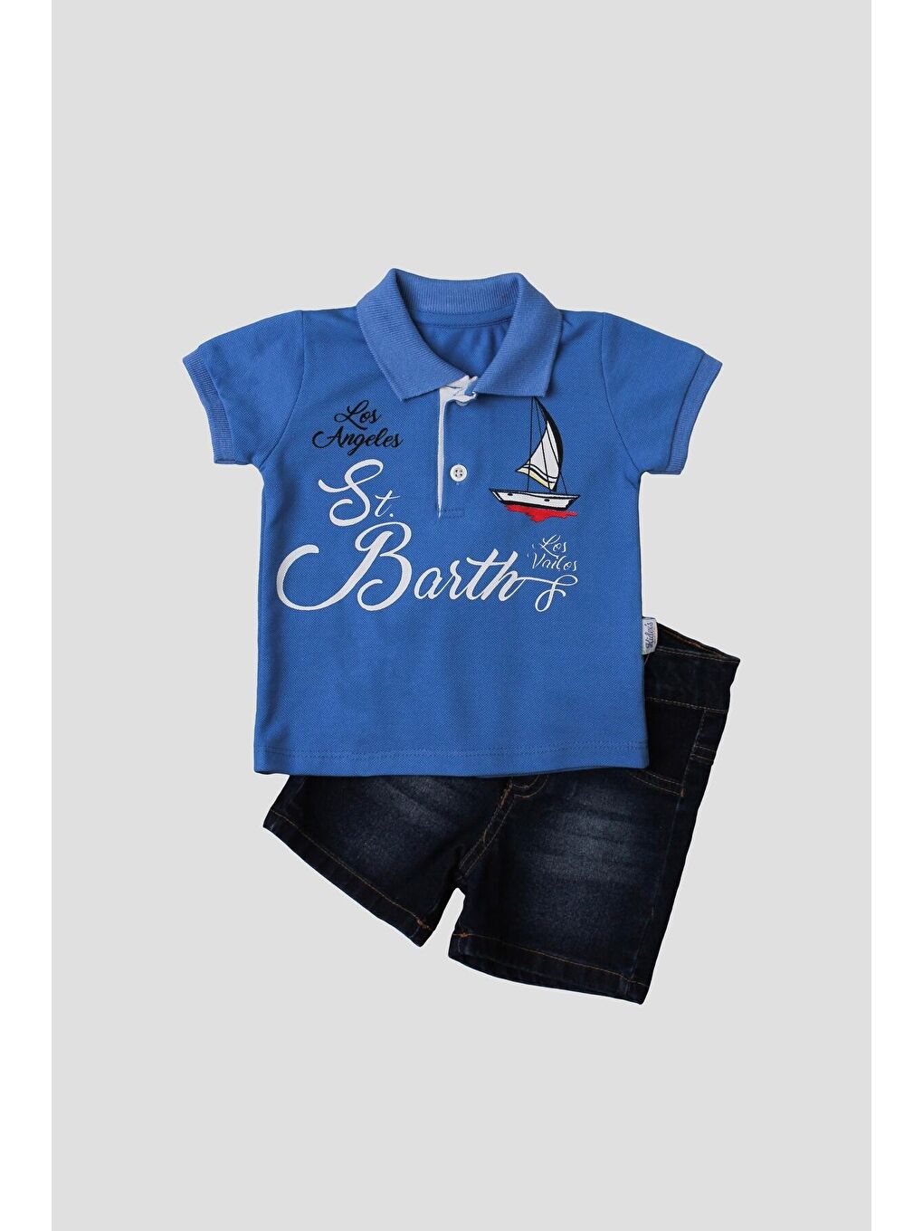 Mavi Erkek bebek pamuklu polo takım pantolon üst ikili takım