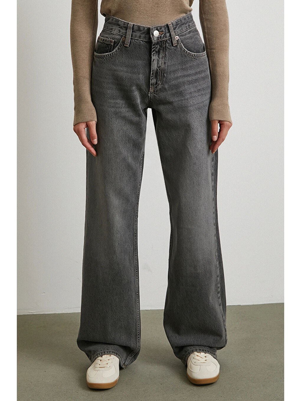 Beş Cepli Yüksek Bel Jean Gri-4