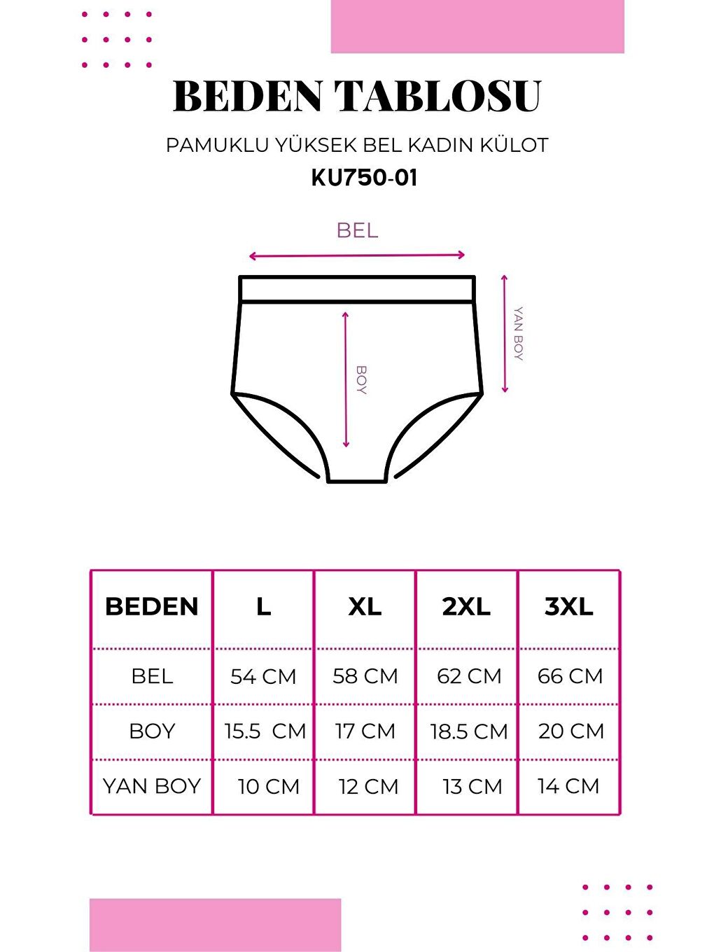 Pembe Pamuklu Yüksek Bel Basic Kadın Külot-2