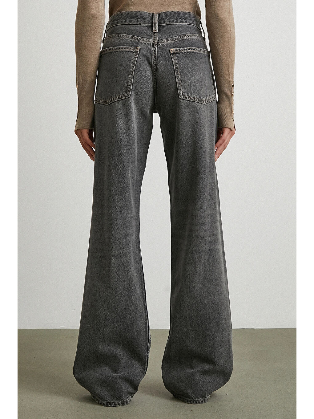 Beş Cepli Yüksek Bel Jean Gri-5