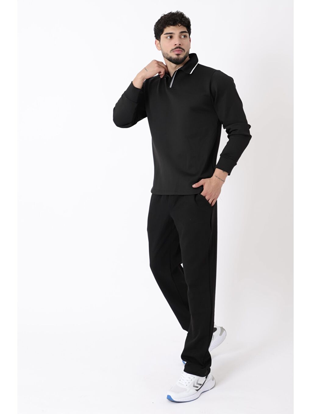 Siyah Apaç Yaka Kışlık Jogger Erkek Takım QM 2014 1058_72012