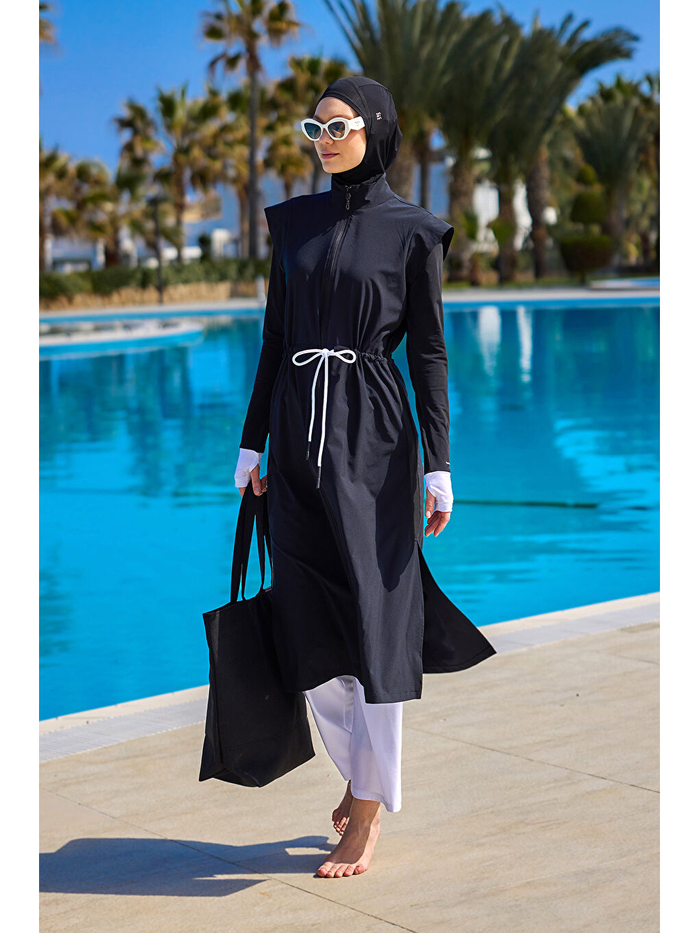 Elastanlı Siyah Tam Kapalı Tesettür Mayo 4 lü Set M2501 1-2