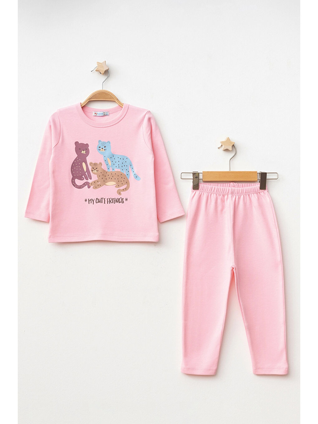 Pembe Kedi Desenli Uzun Kol Pijama Takımı 74167