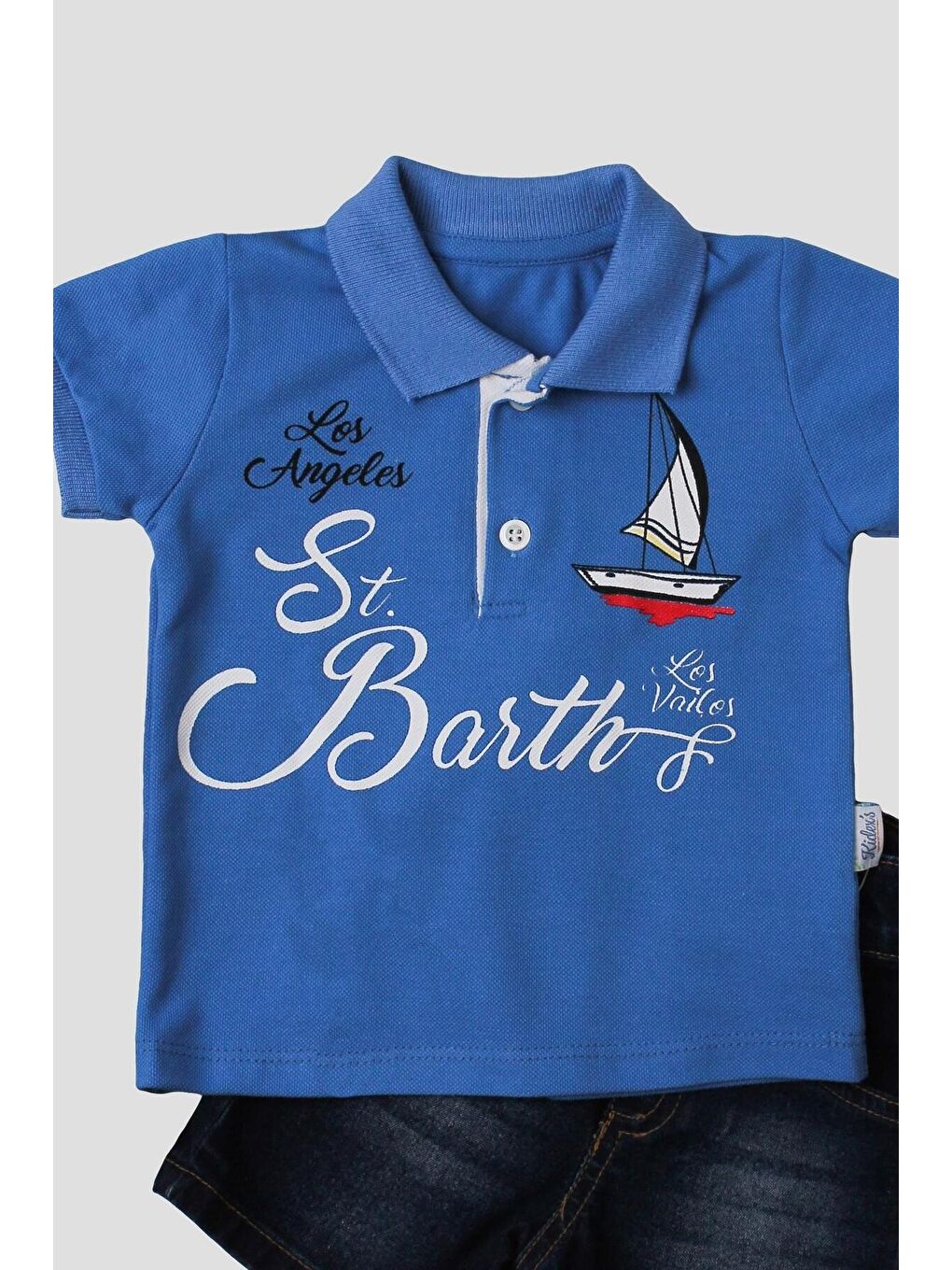 Mavi Erkek bebek pamuklu polo takım pantolon üst ikili takım-1