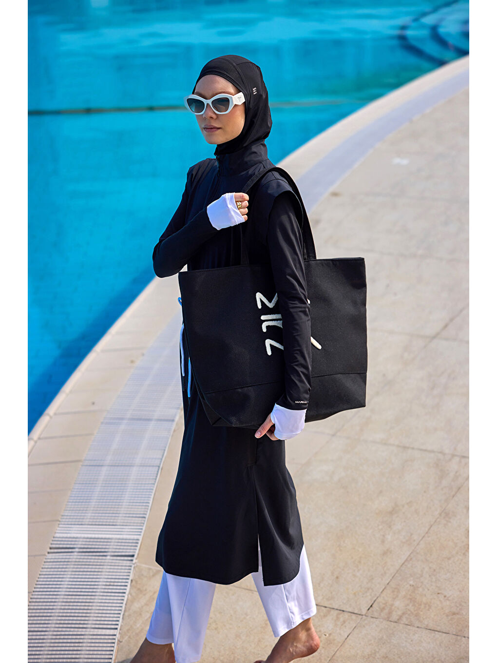 Elastanlı Siyah Tam Kapalı Tesettür Mayo 4 lü Set M2501 1-3