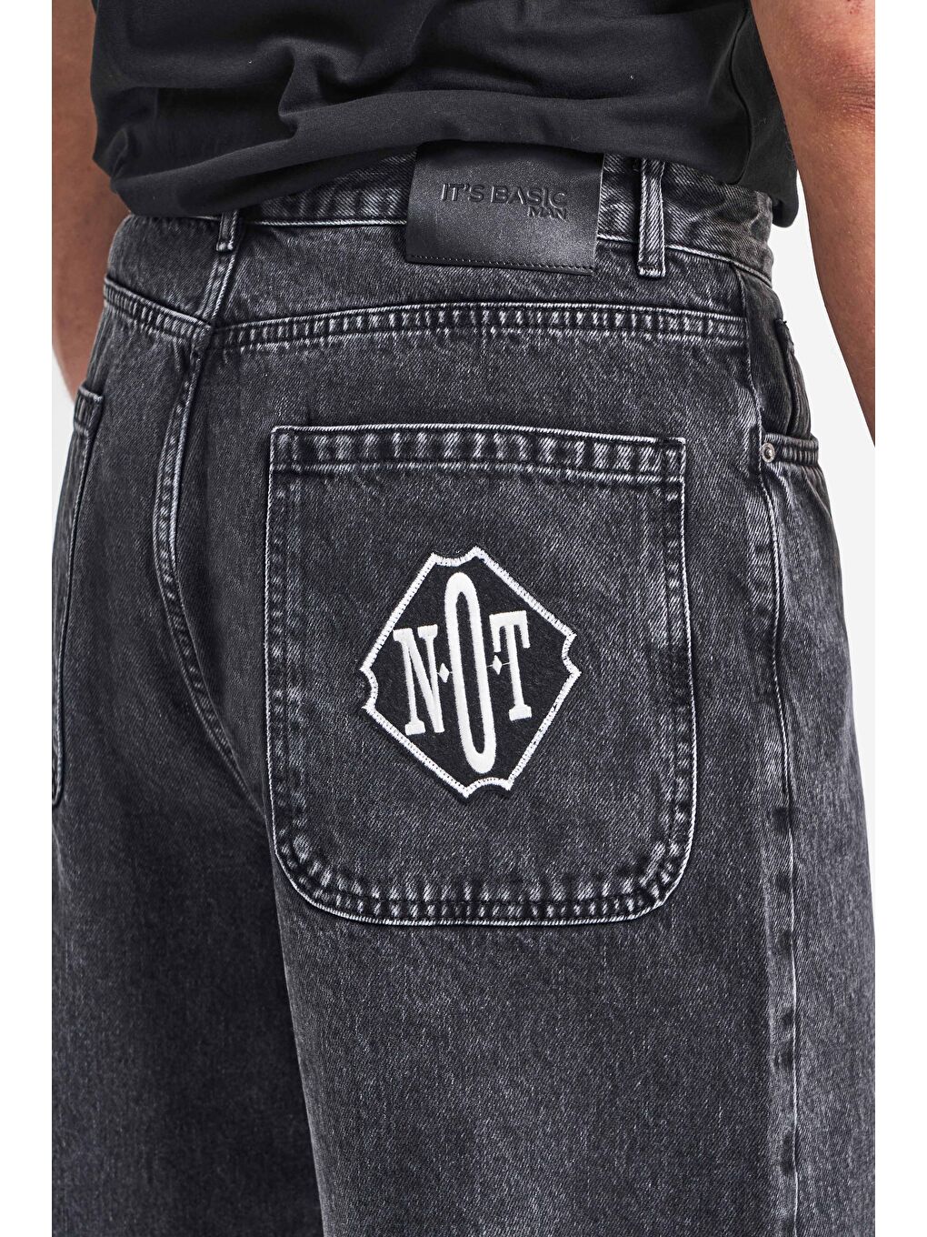 Gri Erkek Füme Renk 3w5-14 Loose Baggy Fit Bol Kesim Cep Nakış Detaylı Denim Jean-4