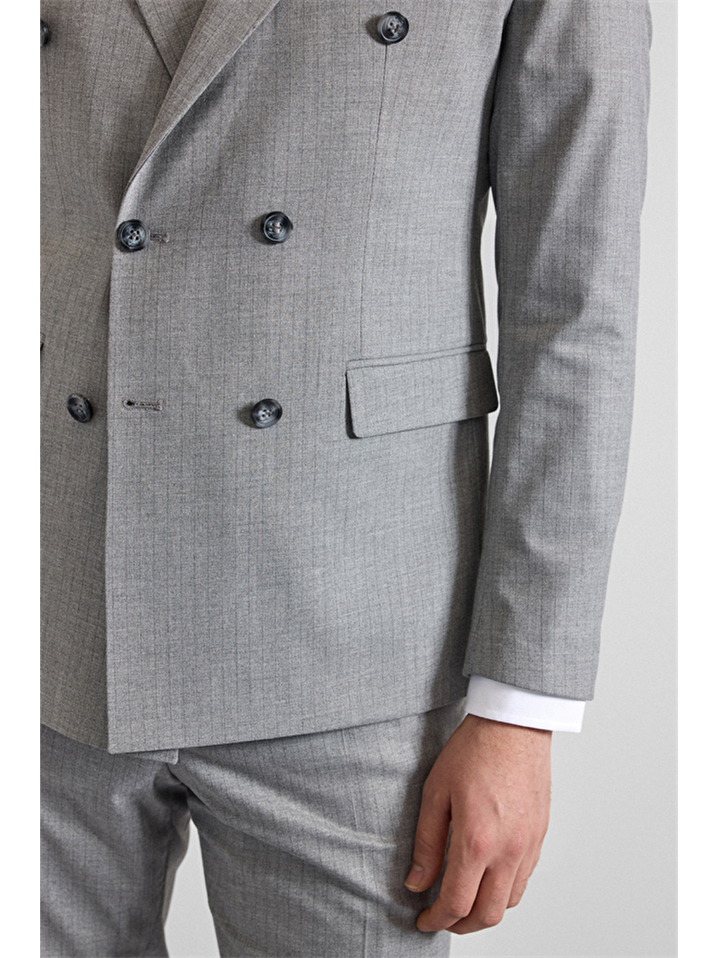 Gri Slim Kruvaze Yaka 6 Drop Takım Elbise-5