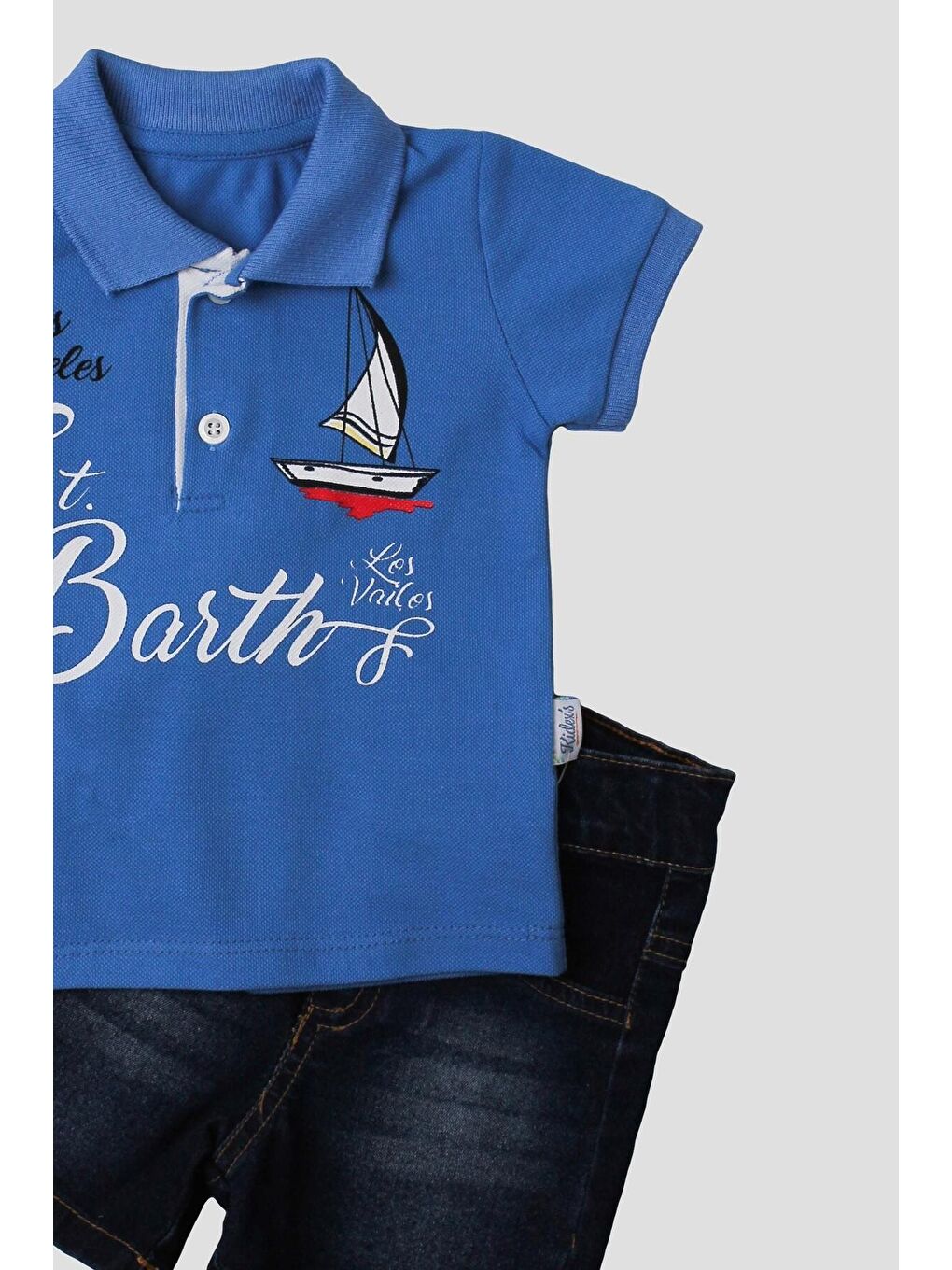 Mavi Erkek bebek pamuklu polo takım pantolon üst ikili takım-2