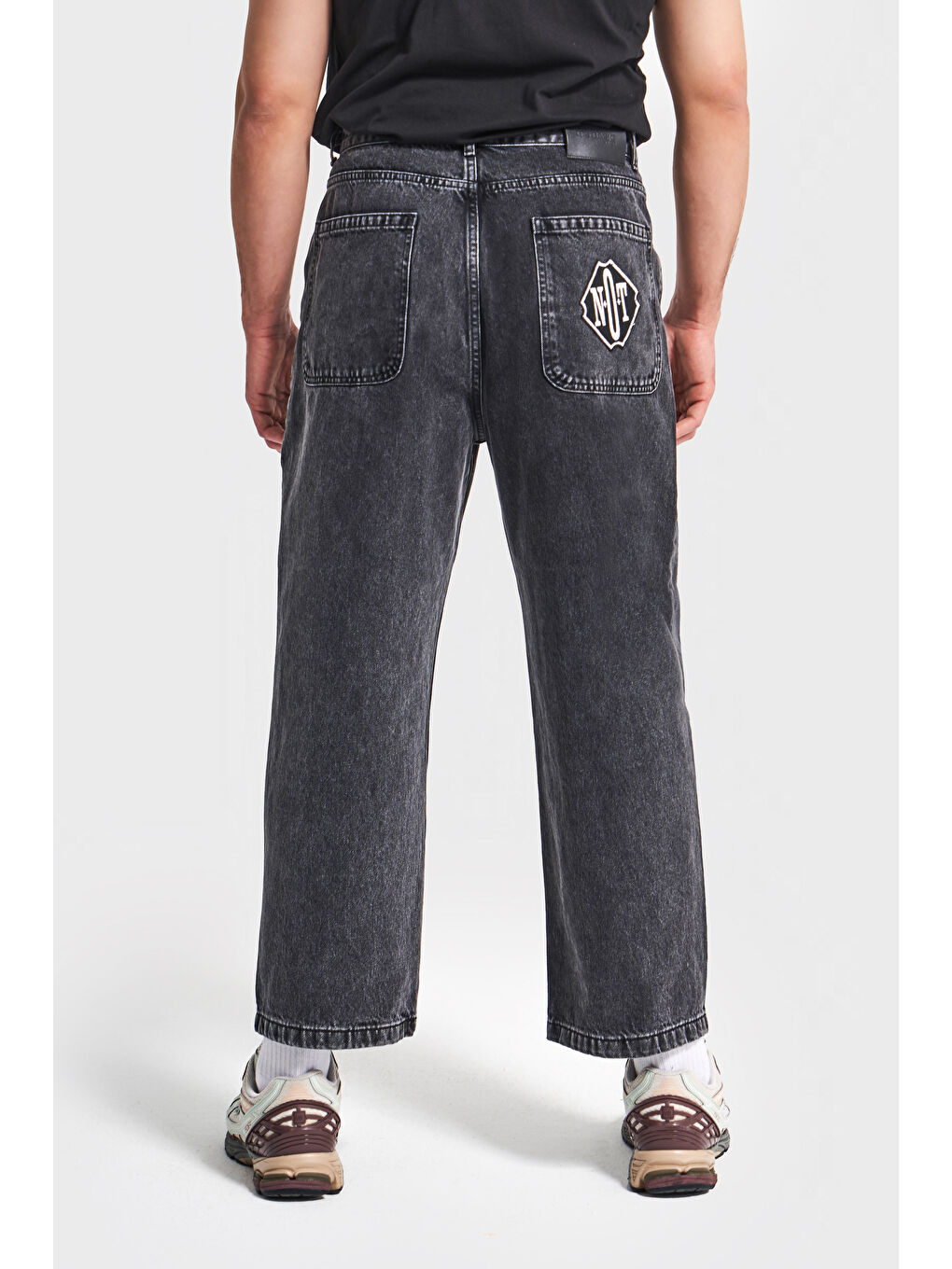 Gri Erkek Füme Renk 3w5-14 Loose Baggy Fit Bol Kesim Cep Nakış Detaylı Denim Jean-5