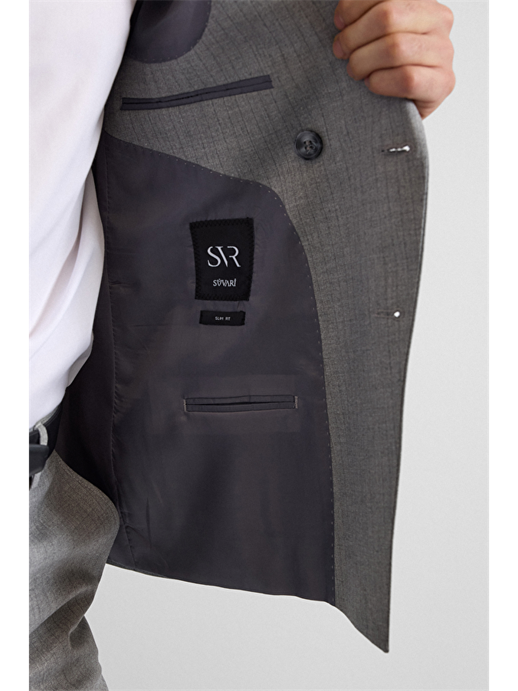 Gri Slim Kruvaze Yaka 6 Drop Takım Elbise-6