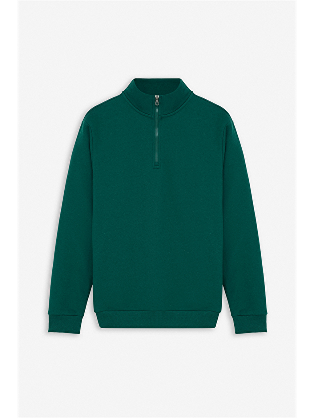 Koyu Yeşil Regular Düz Yarım Balıkçı Yaka Sweatshirt-5