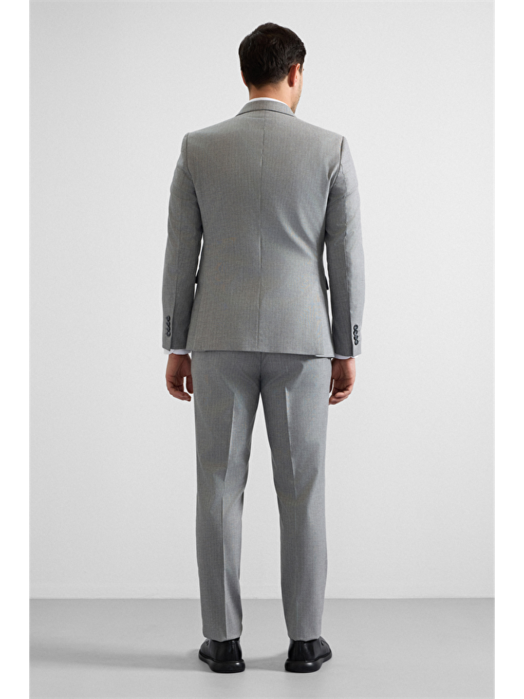 Gri Slim Kruvaze Yaka 6 Drop Takım Elbise-7