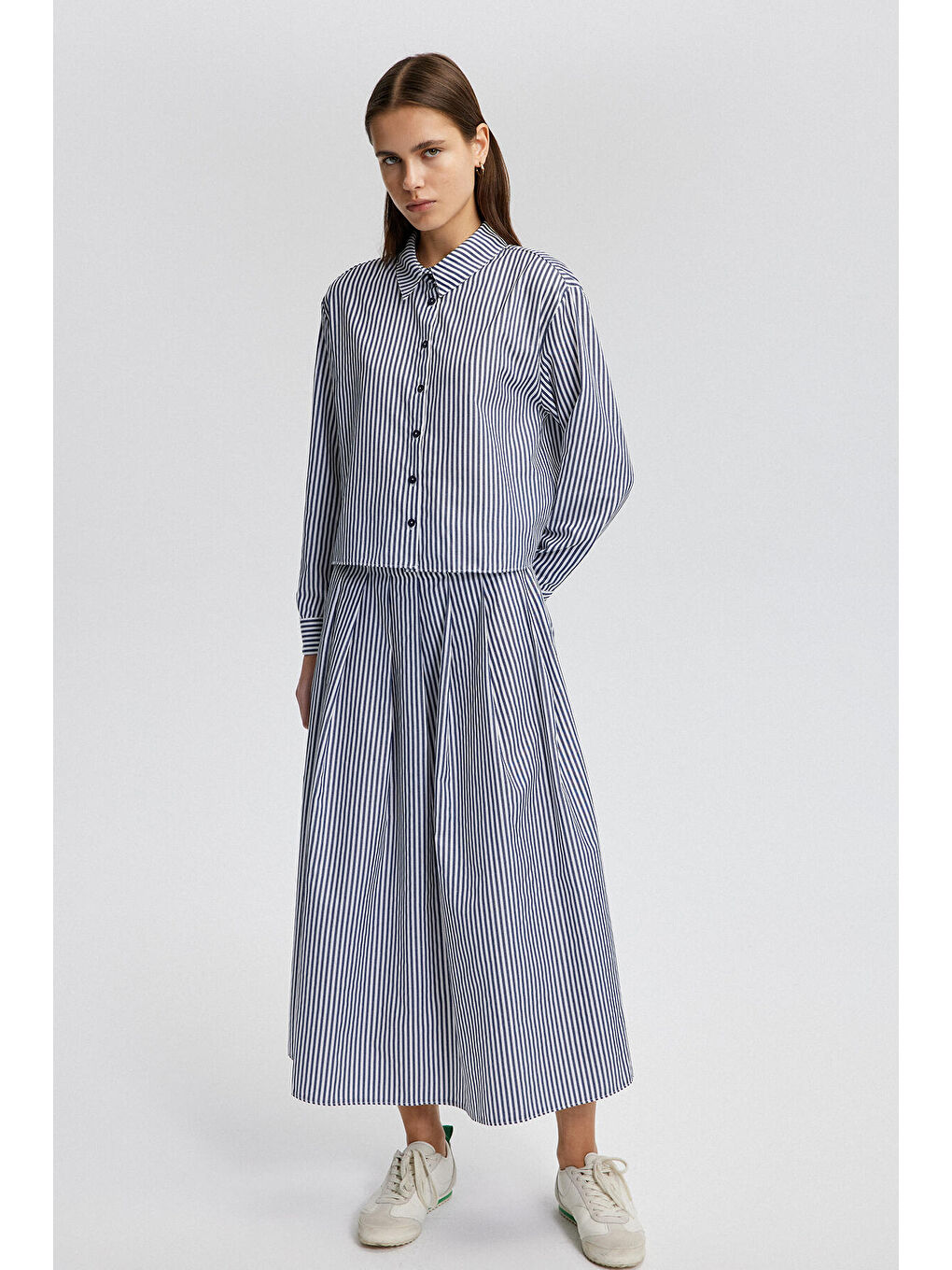 Lacivert Pileli Etek Gömlek Takım-1