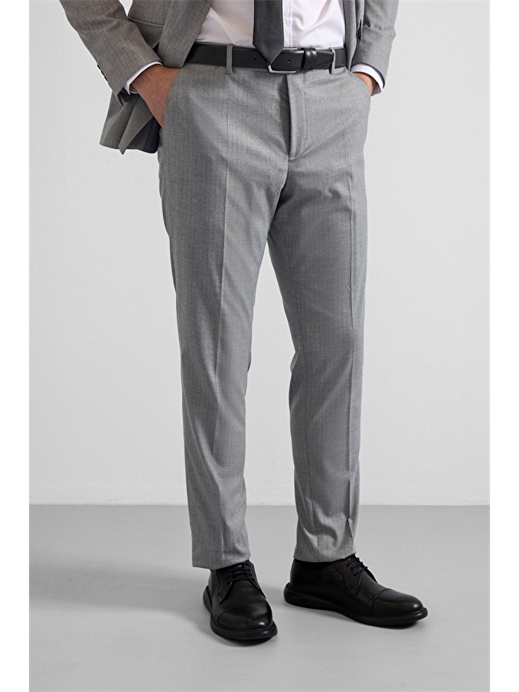 Gri Slim Kruvaze Yaka 6 Drop Takım Elbise-8