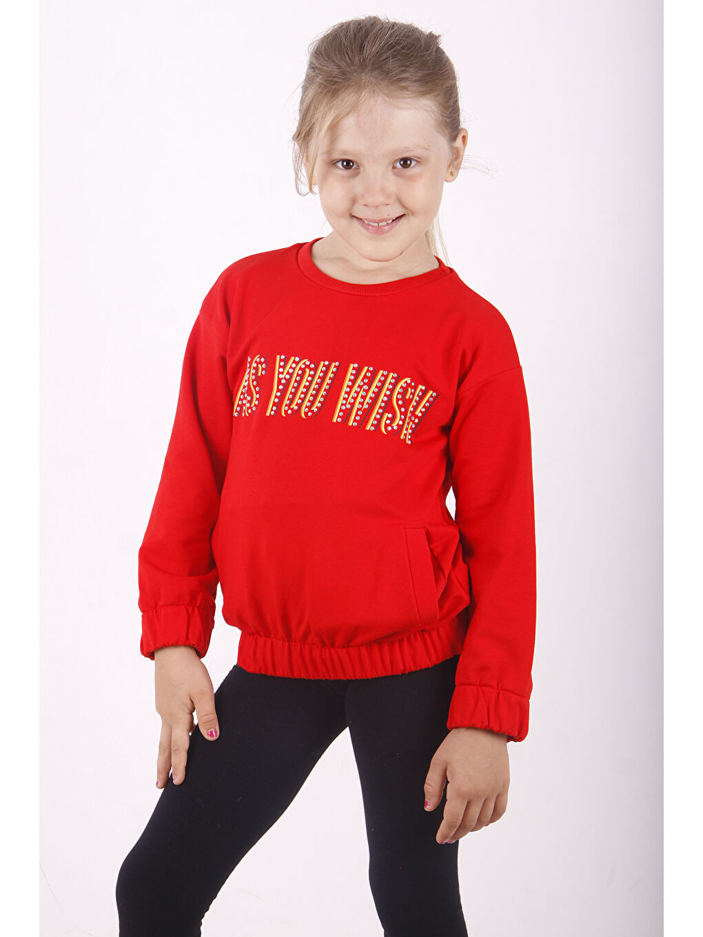 Kırmızı Kız Çocuk You Wish Baskılı Sweatshirt-3
