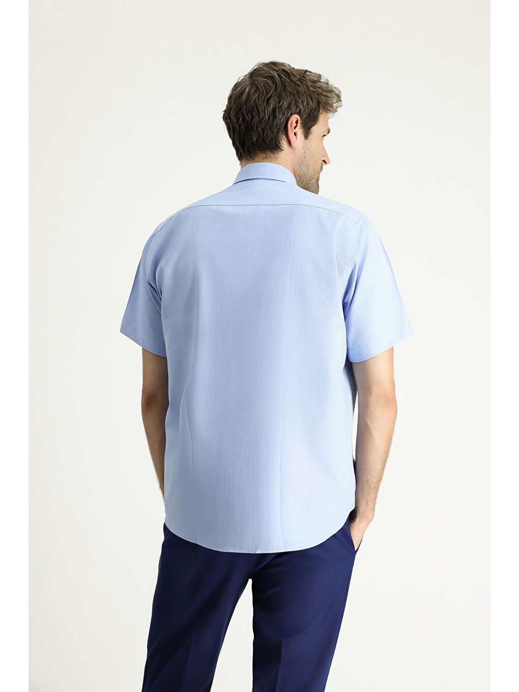 Mavi Kısa Kol Regular Fit Desenli Pamuklu Kolay Ütülenebilir Düğmeli Yaka Büyük Beden Gömlek-4