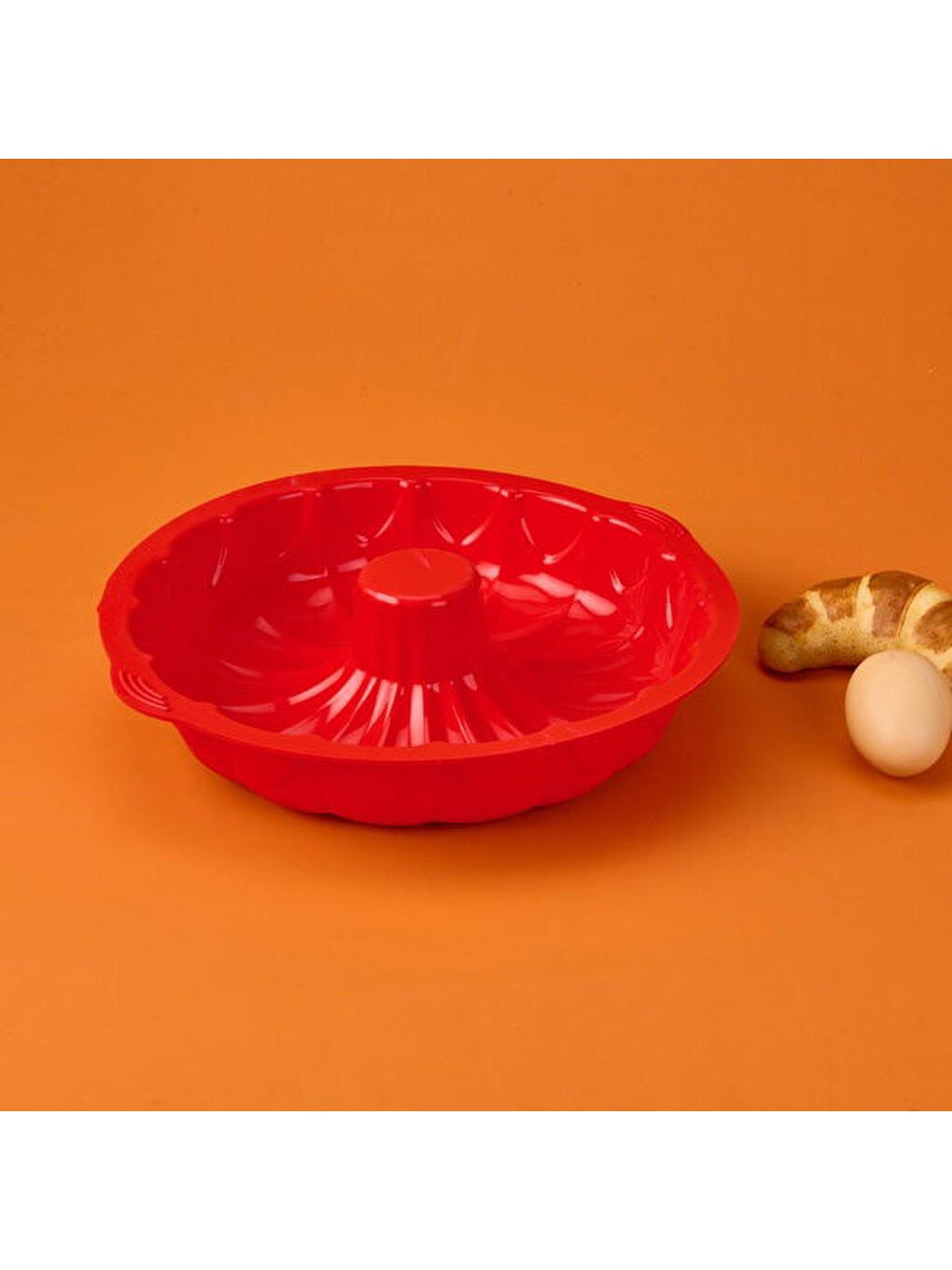 Klasik Silikon Büyük Kek Kalıbı - Kırmızı - 35 cm-3