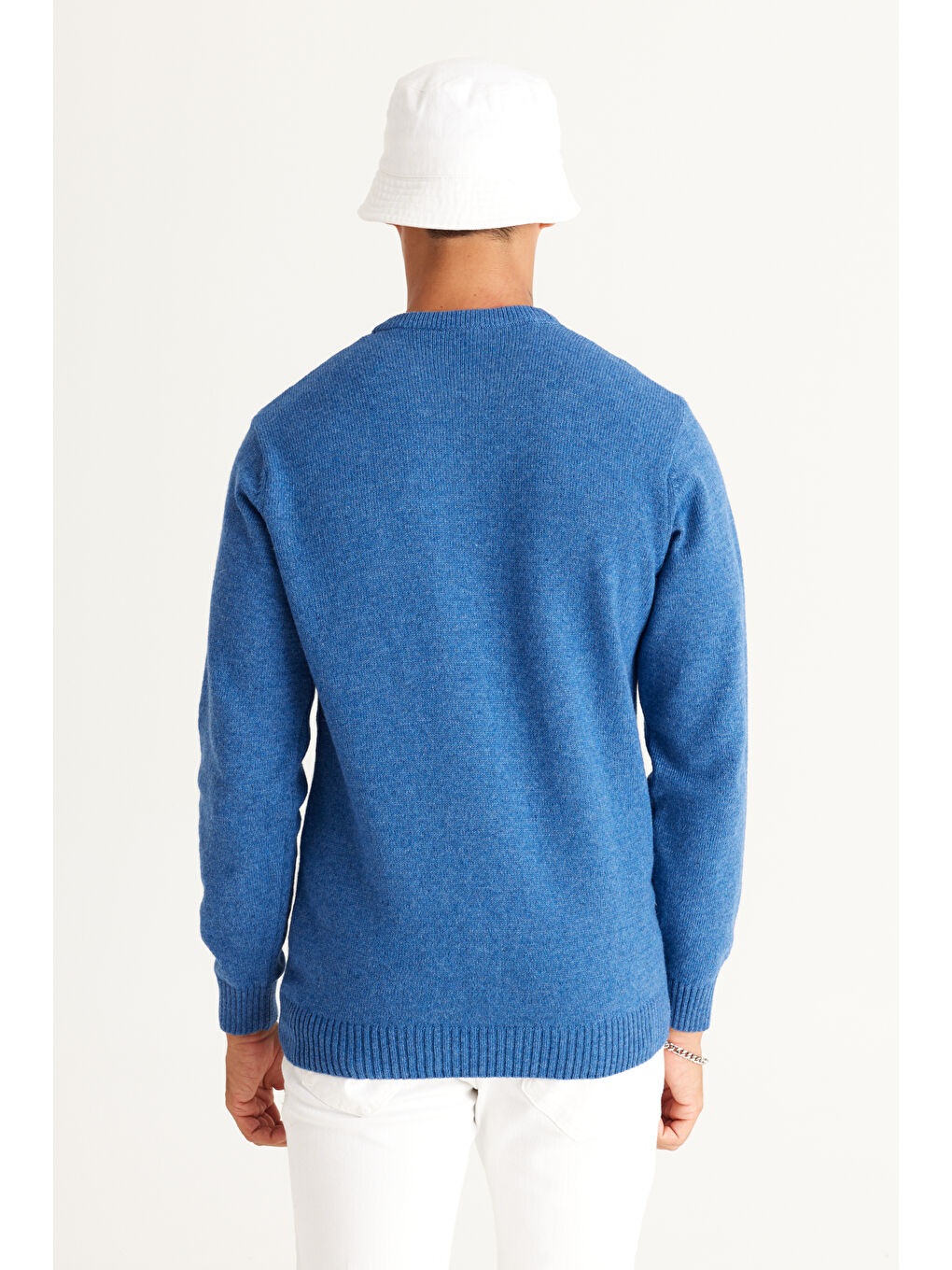 Mavi Erkek Saks Standart Fit Normal Kesim Bisiklet Yaka Jakarlı Triko %100 Pamuk Kazak-4