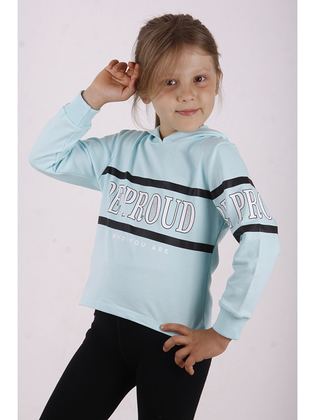 Turkuaz Kız Çocuk Be Proud Baskılı Sweatshirt