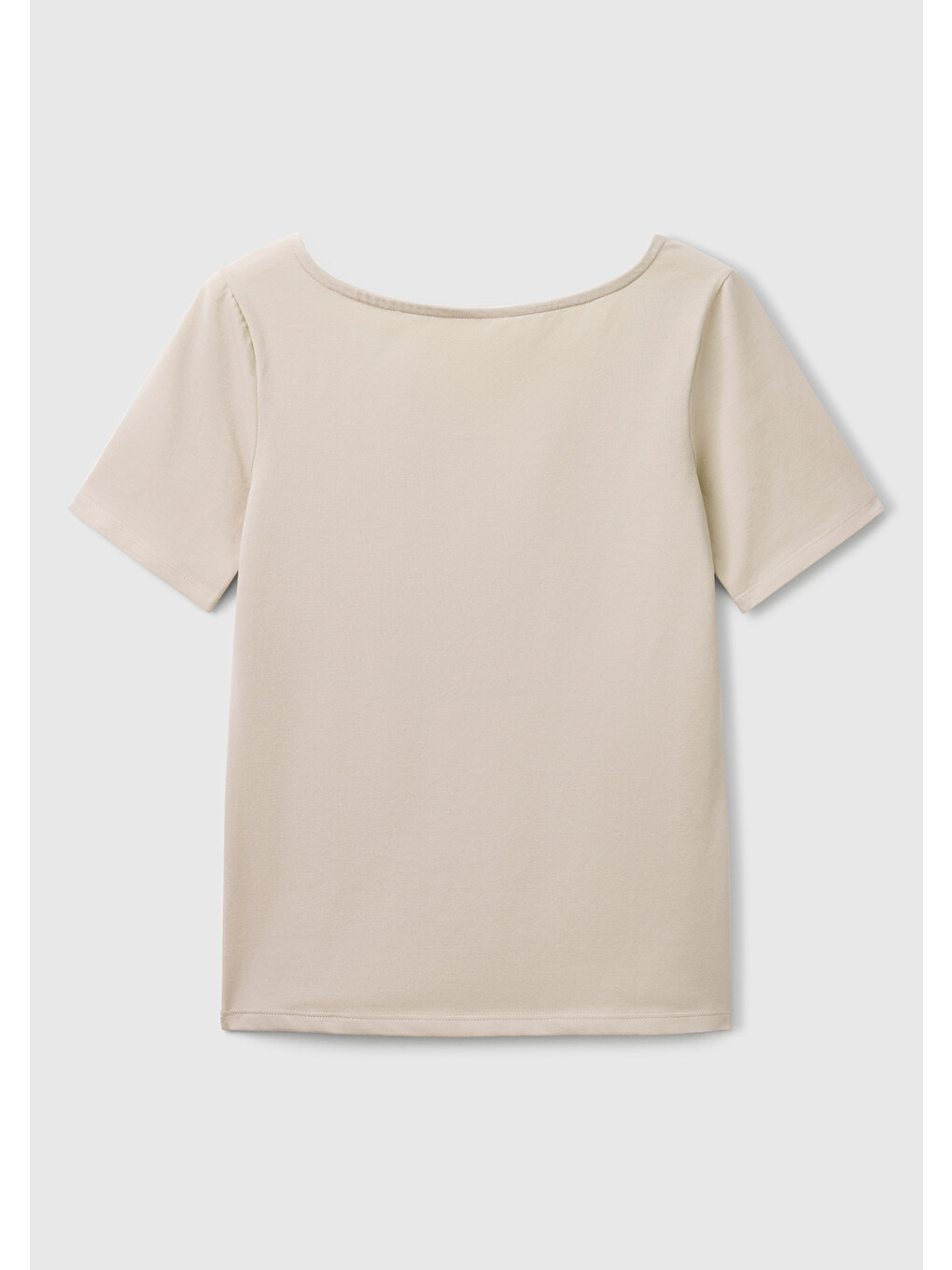 Ekru Kadın Krem Pamuk Karışımlı Örme Slim Fit Geniş Yaka T-shirt-3