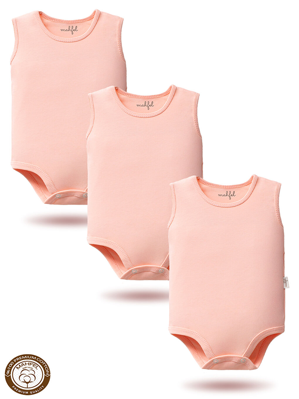 Pembe 3'lü %100 Pamuklu Kolsuz Basic Çıtçıtlı Bebek Body Zıbın SRE