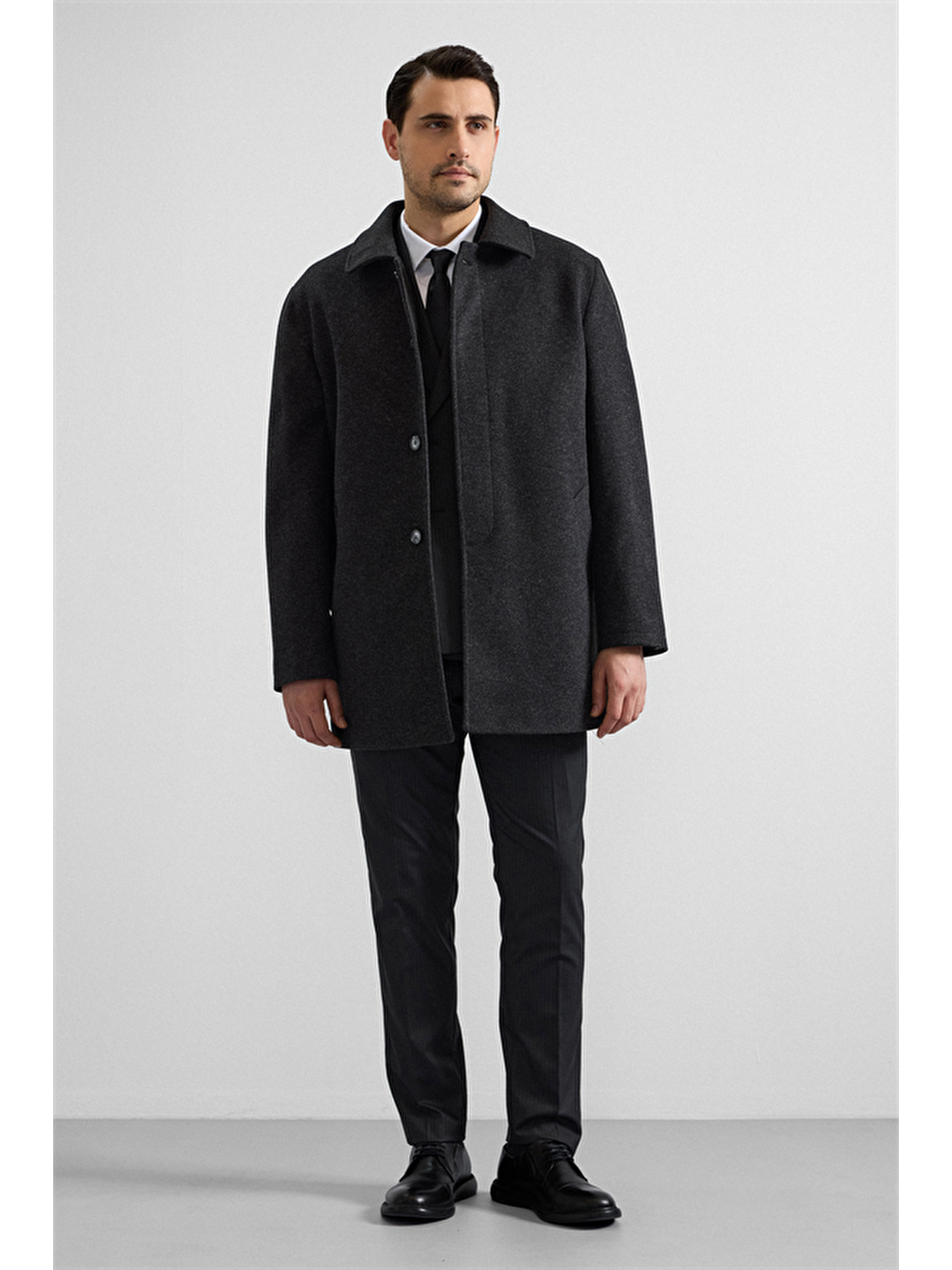 Antrasit Regular Bebe Yaka Düz Yan Cepli Kaban