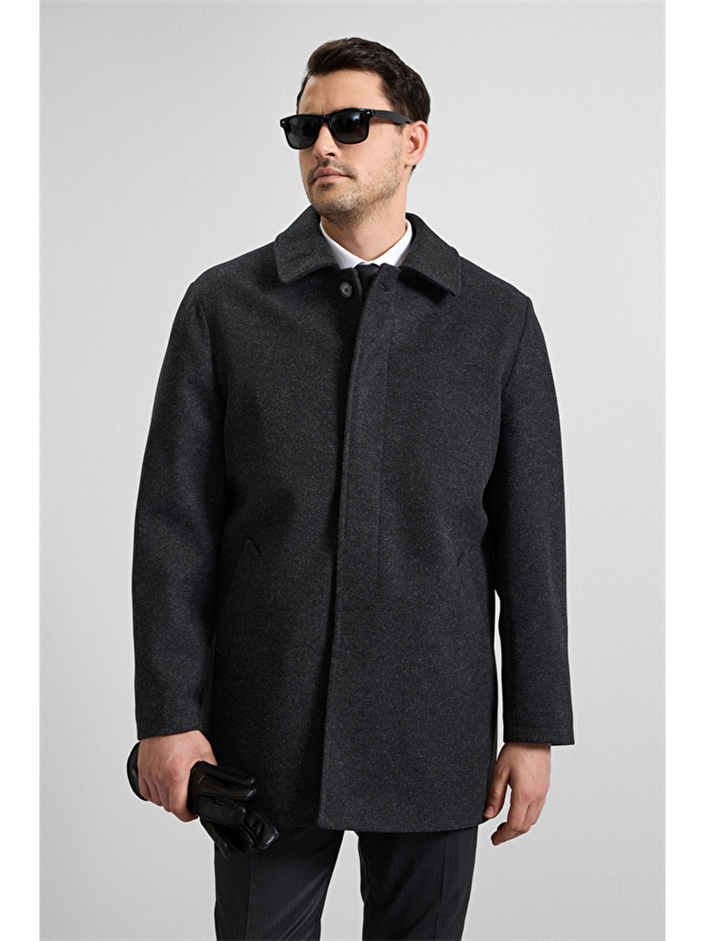 Antrasit Regular Bebe Yaka Düz Yan Cepli Kaban-1