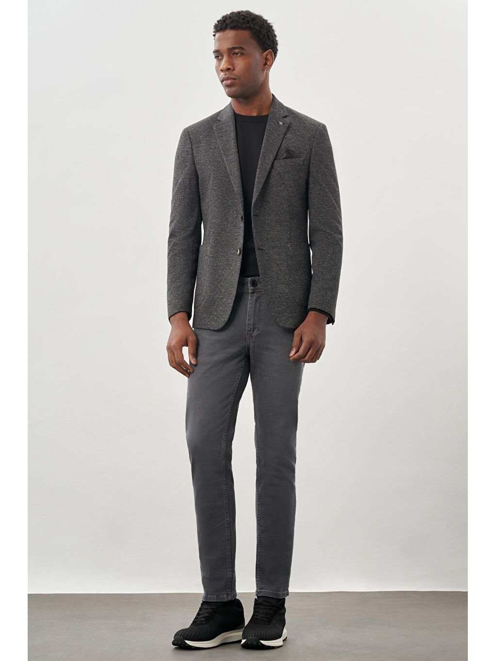 Siyah Desenli Örme Mono Yaka Astarsız Esnek 6 Drop Slim Fit Casual Ceket 1002245161-1