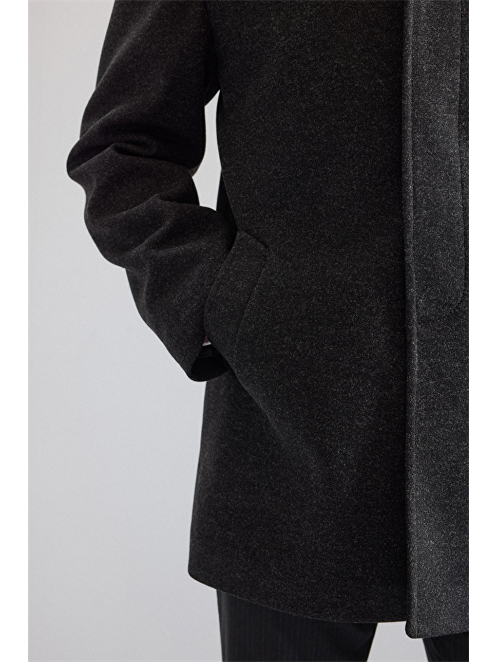 Antrasit Regular Bebe Yaka Düz Yan Cepli Kaban-3