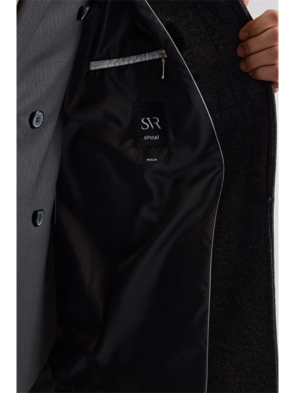 Antrasit Regular Bebe Yaka Düz Yan Cepli Kaban-4