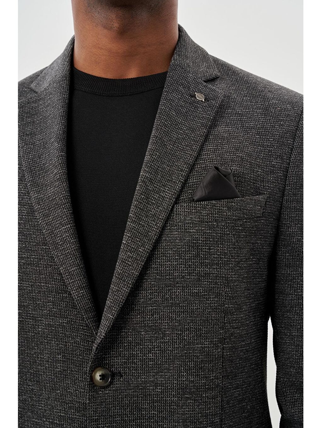 Siyah Desenli Örme Mono Yaka Astarsız Esnek 6 Drop Slim Fit Casual Ceket 1002245161-3