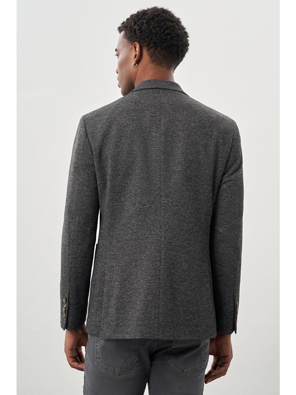 Siyah Desenli Örme Mono Yaka Astarsız Esnek 6 Drop Slim Fit Casual Ceket 1002245161-4