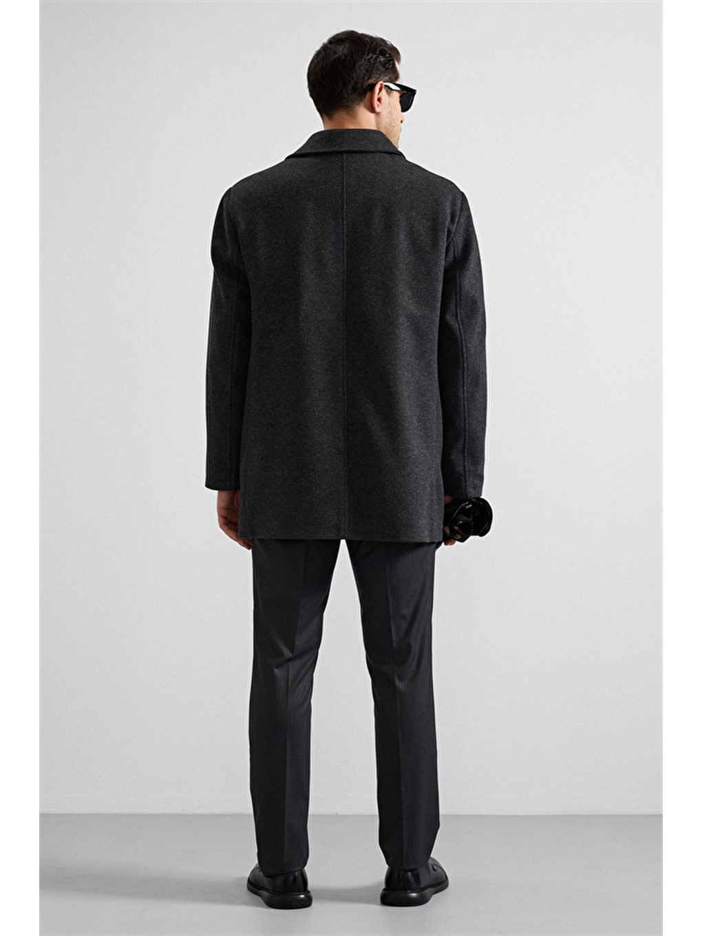 Antrasit Regular Bebe Yaka Düz Yan Cepli Kaban-6