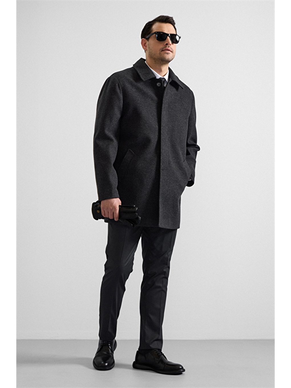 Antrasit Regular Bebe Yaka Düz Yan Cepli Kaban-7