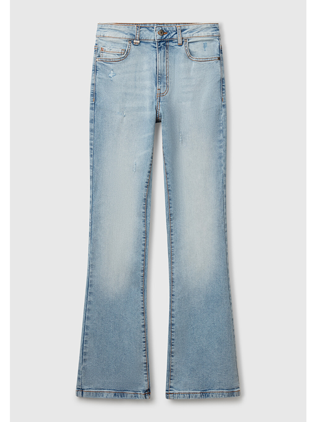 Mavi Kadın Açık Denim Streç Pamuklu Cepli Normal Bel İspanyol Paça Denim Pantolon-1