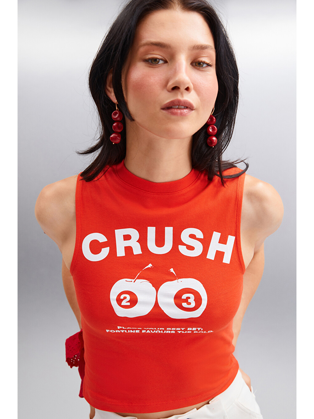 Azura Kadın Baskılı Pamuklu Kısa Kollu Crop Kırmızı T-shirt-4