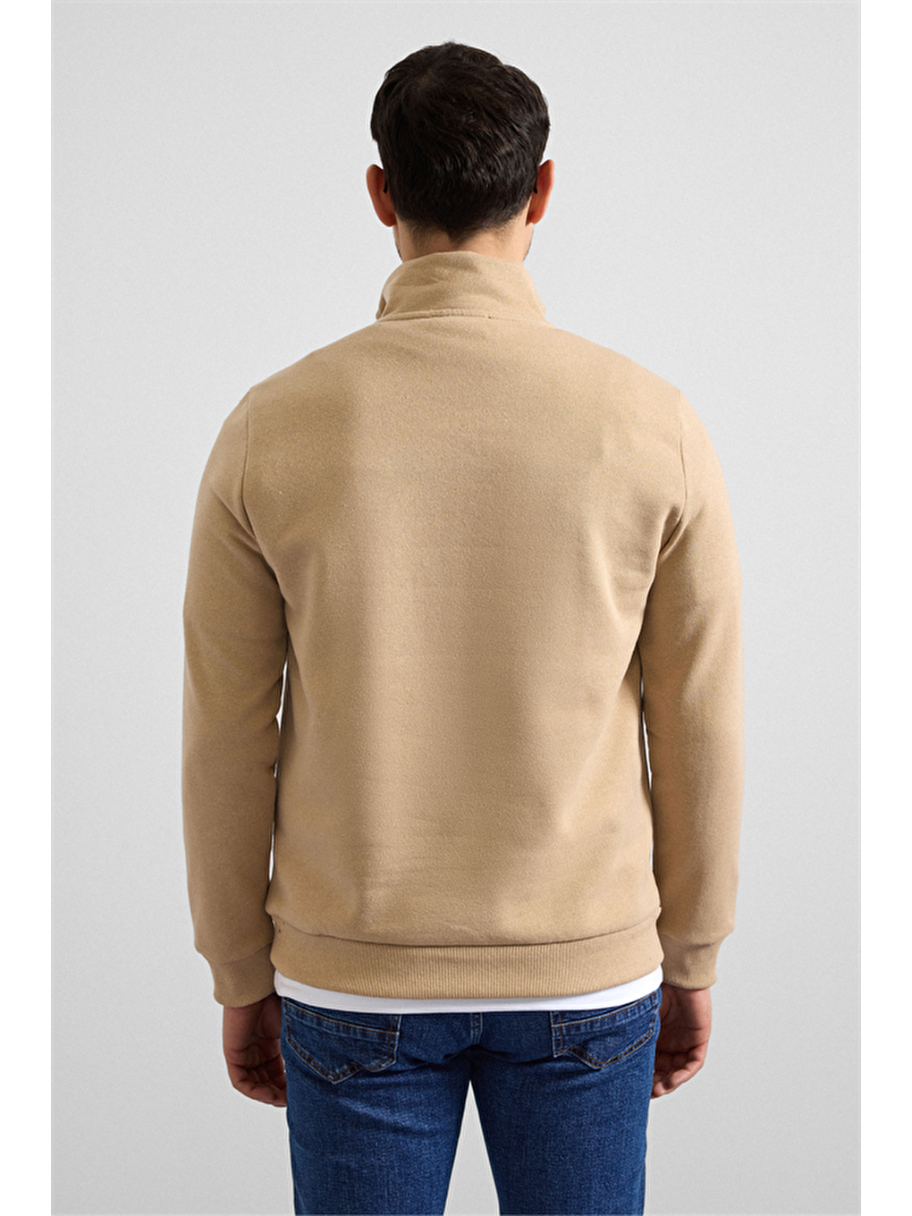 Bej Regular Düz Yarım Balıkçı Yaka Sweatshirt-5