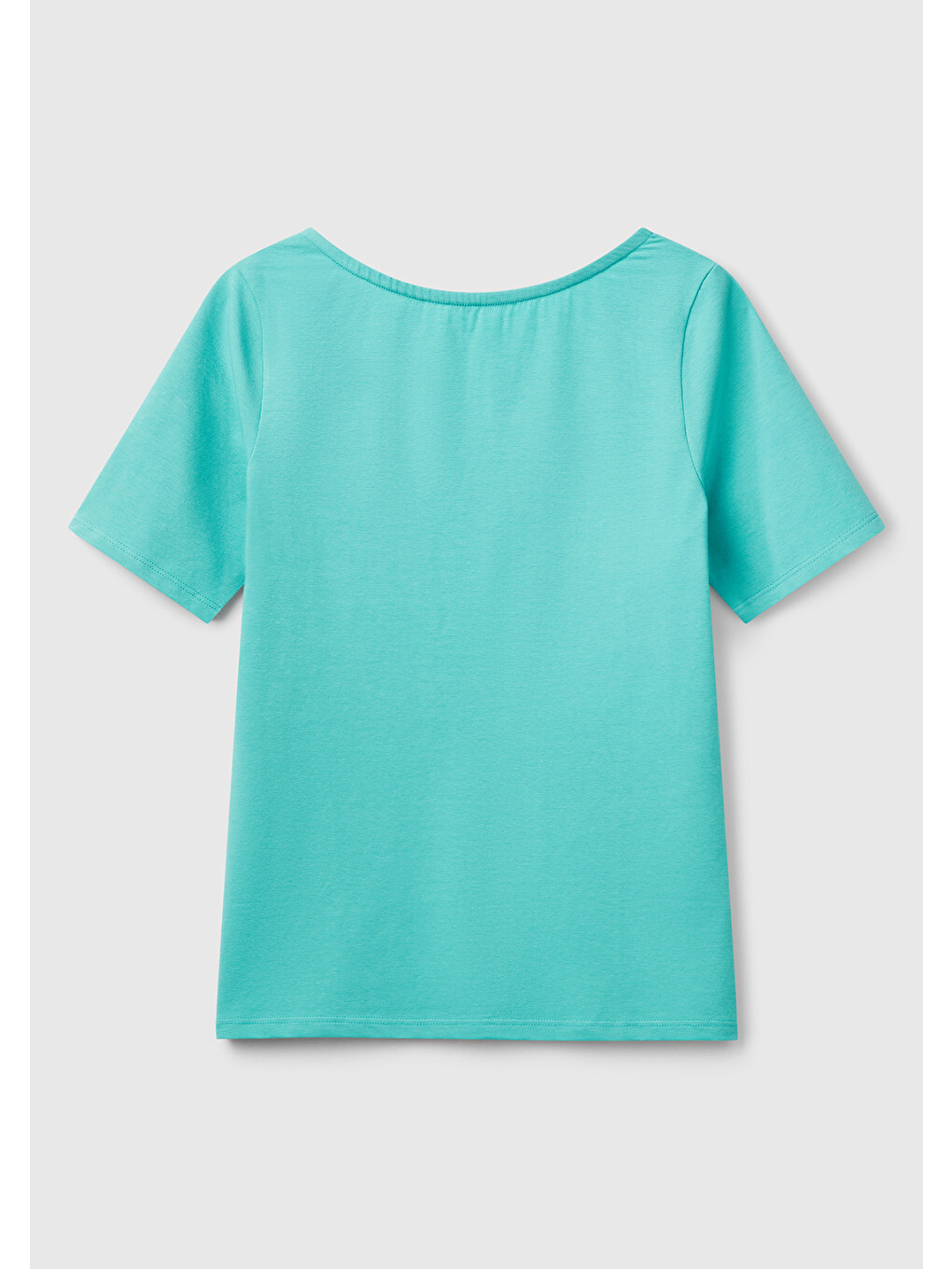 Kadın Turkuaz Pamuk Karışımlı Örme Slim Fit Geniş Yaka T-shirt-1