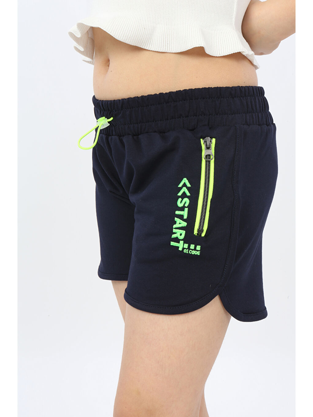 Lacivert Kız Çocuk Start Nakışlı Şort-3