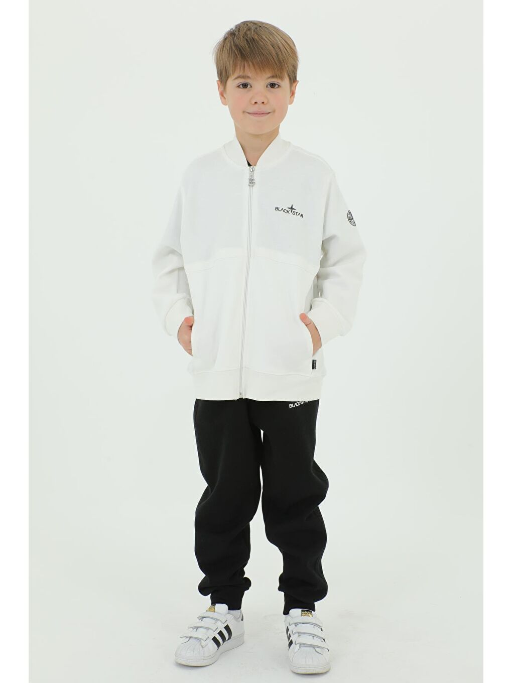 Ekru Bisiklet Yaka Erkek Çocuk T-Shırt Baskı Detaylı 3 Lü Eşofman Takımı-1