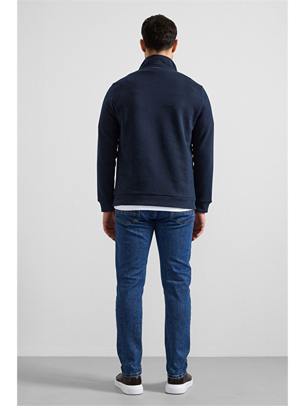 Lacivert Regular Düz Yarım Balıkçı Yaka Sweatshirt-2