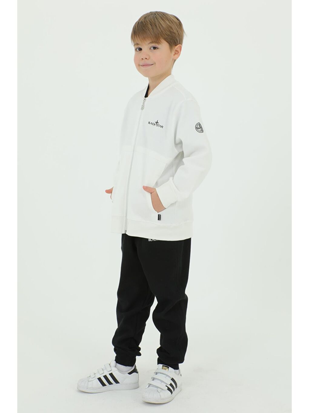 Ekru Bisiklet Yaka Erkek Çocuk T-Shırt Baskı Detaylı 3 Lü Eşofman Takımı-2