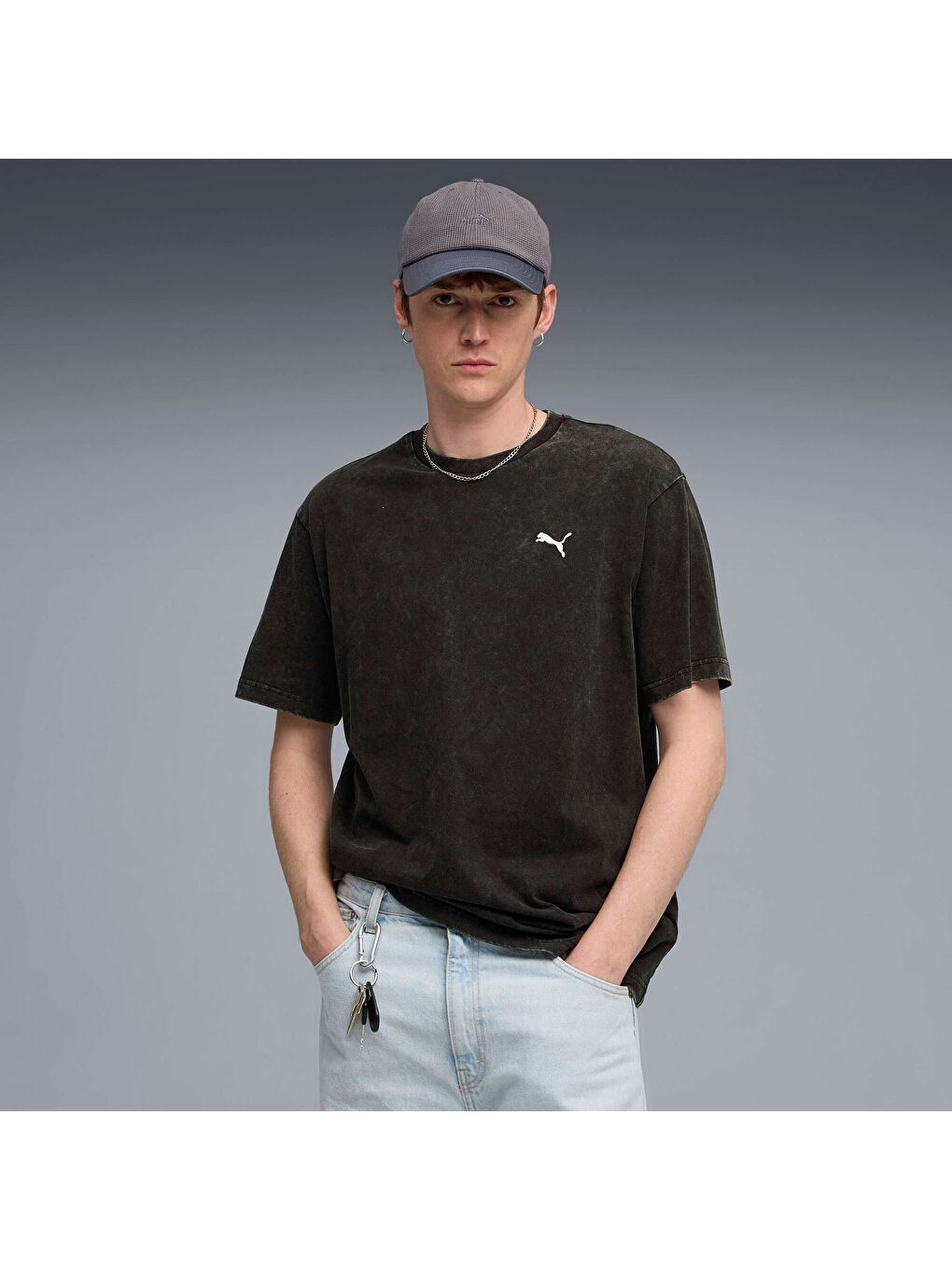 Siyah ESSENTIALS Elevated Erkek Geniş Kesim Tişört-4