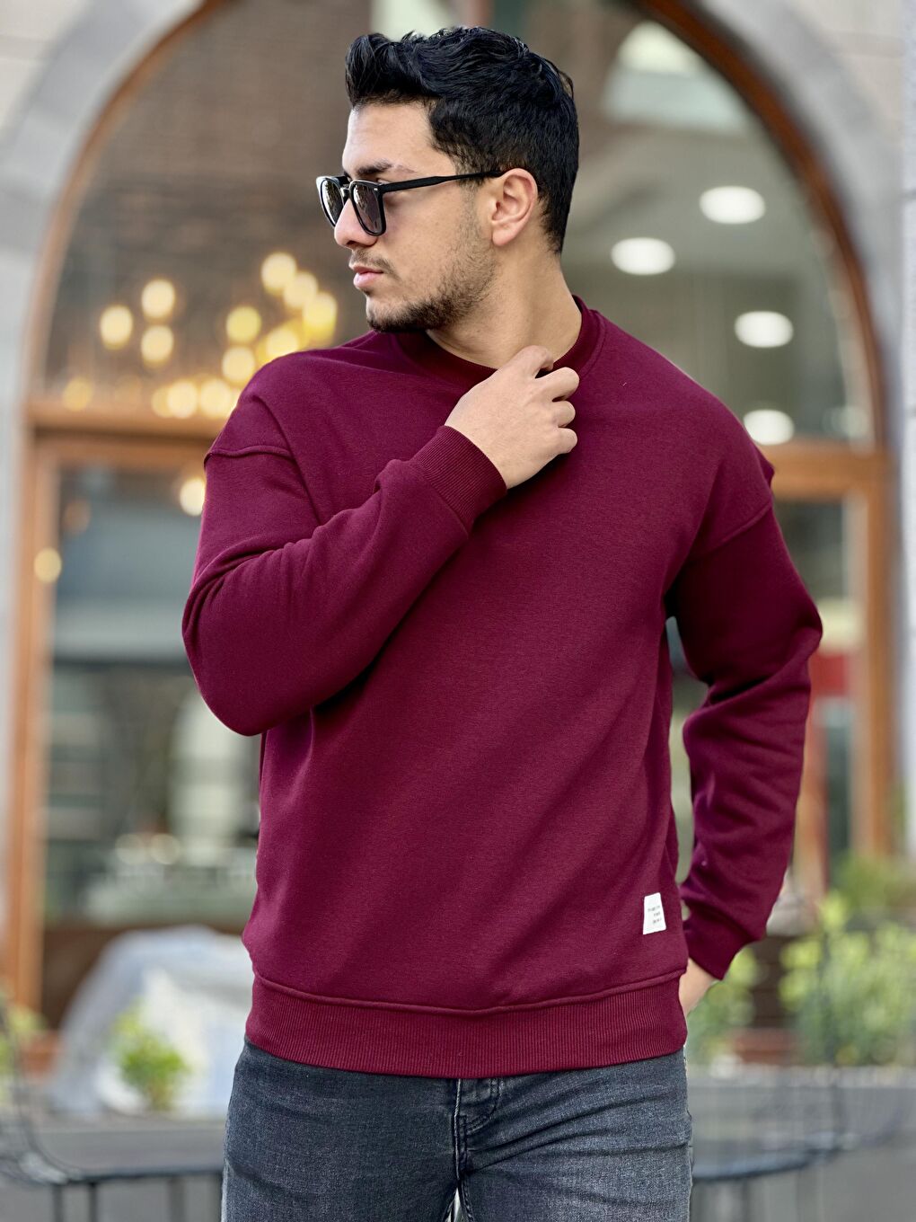 Miron Bordo Unisex Üç İplik İçi Şardonlu Bisiklet Yaka Oversize Sweatshirt