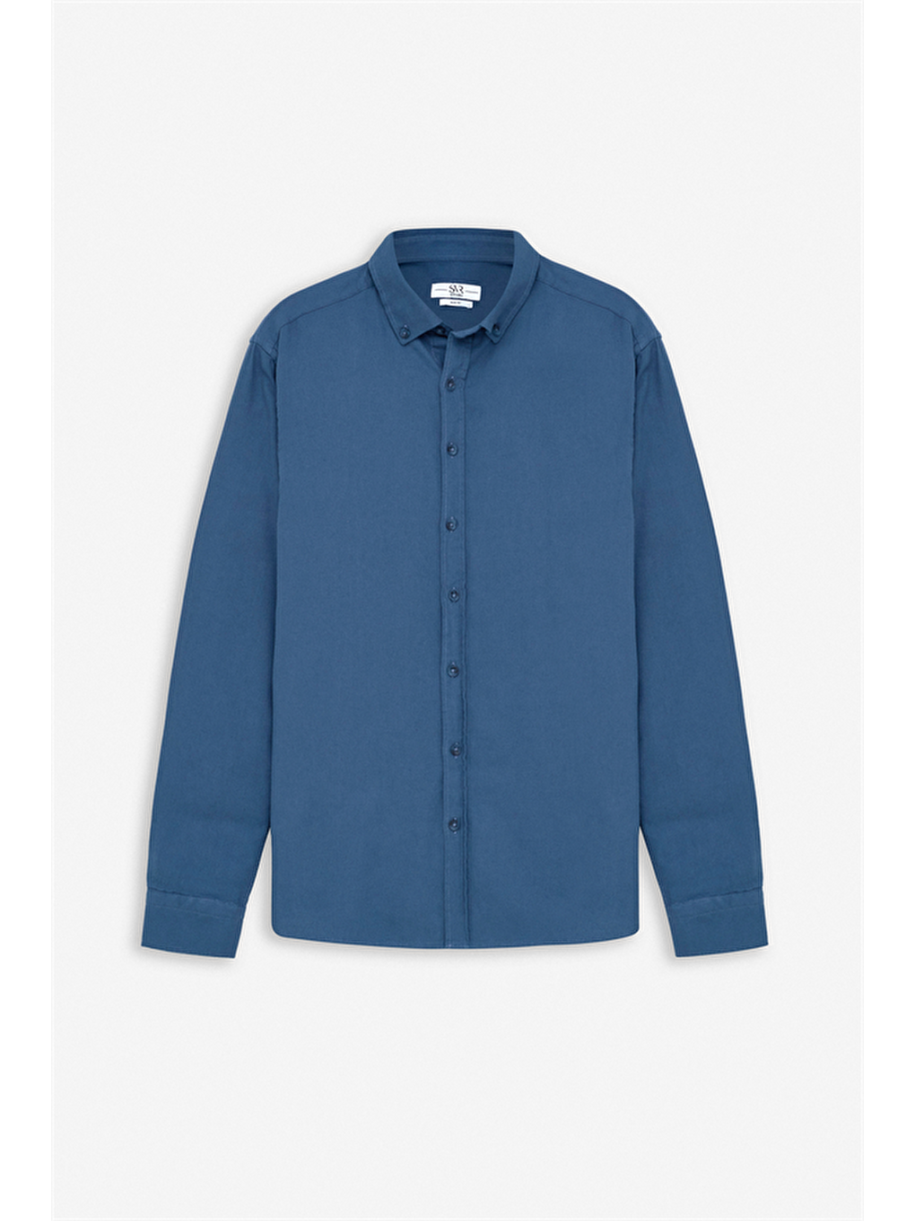 Mavi Slim Düğmeli Yaka Düz Casual Gömlek-5