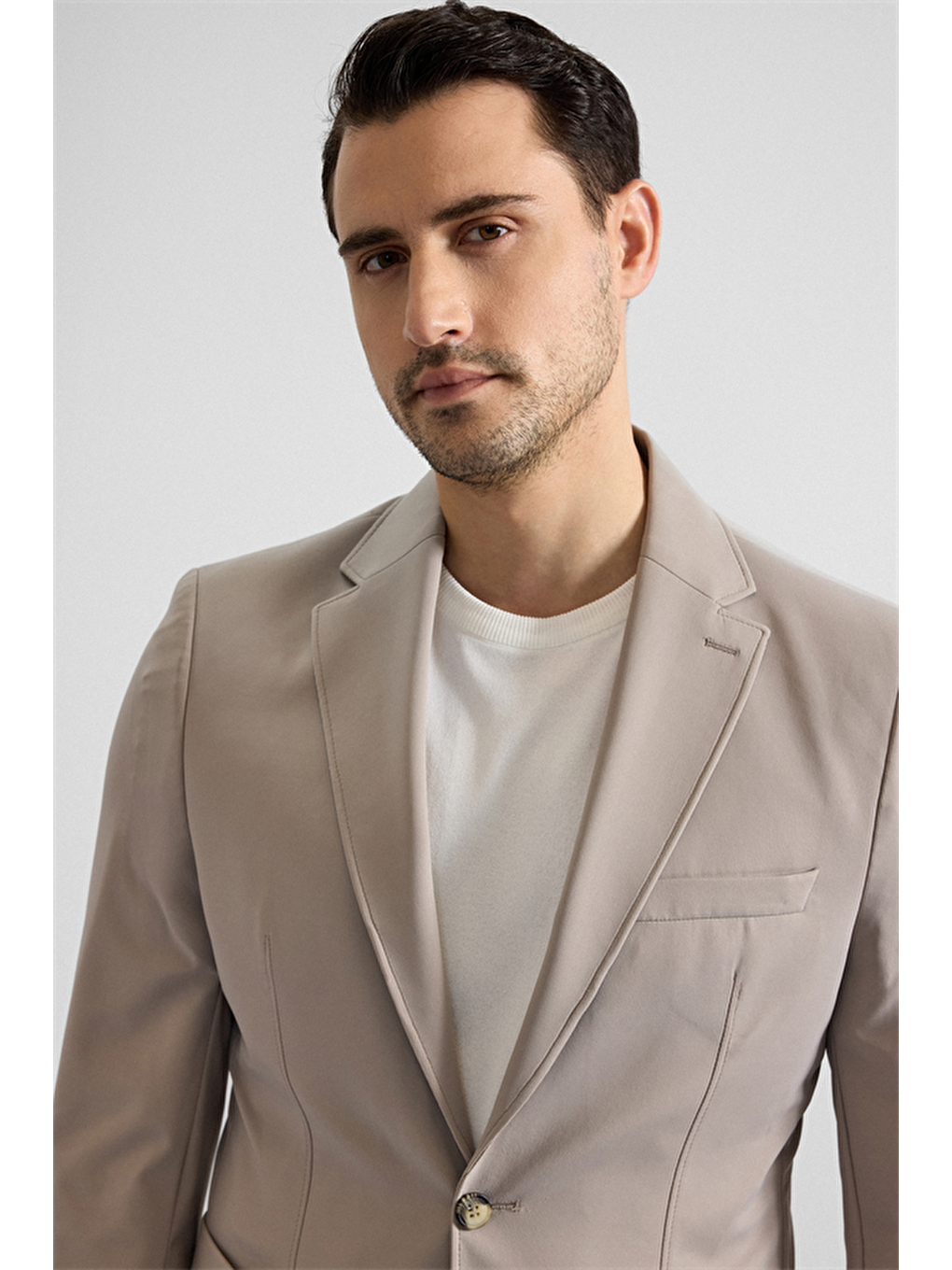 Kahverengi Sütlü Kahve Slim Mono Yaka Düz Torba Cep 6 Drop Takım Elbise-2